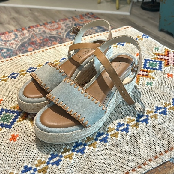 Joie Shoes - Joie Powder Blue Wedge Suede Sandals Espadrilles Size 8.5